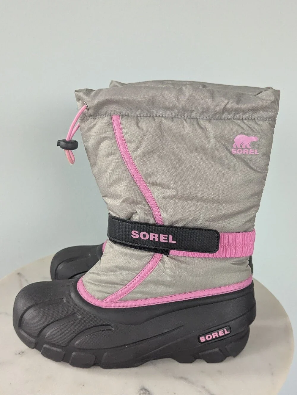 Sorel Big Girls Flurry Pink & Gray Winter Waterproof Boots